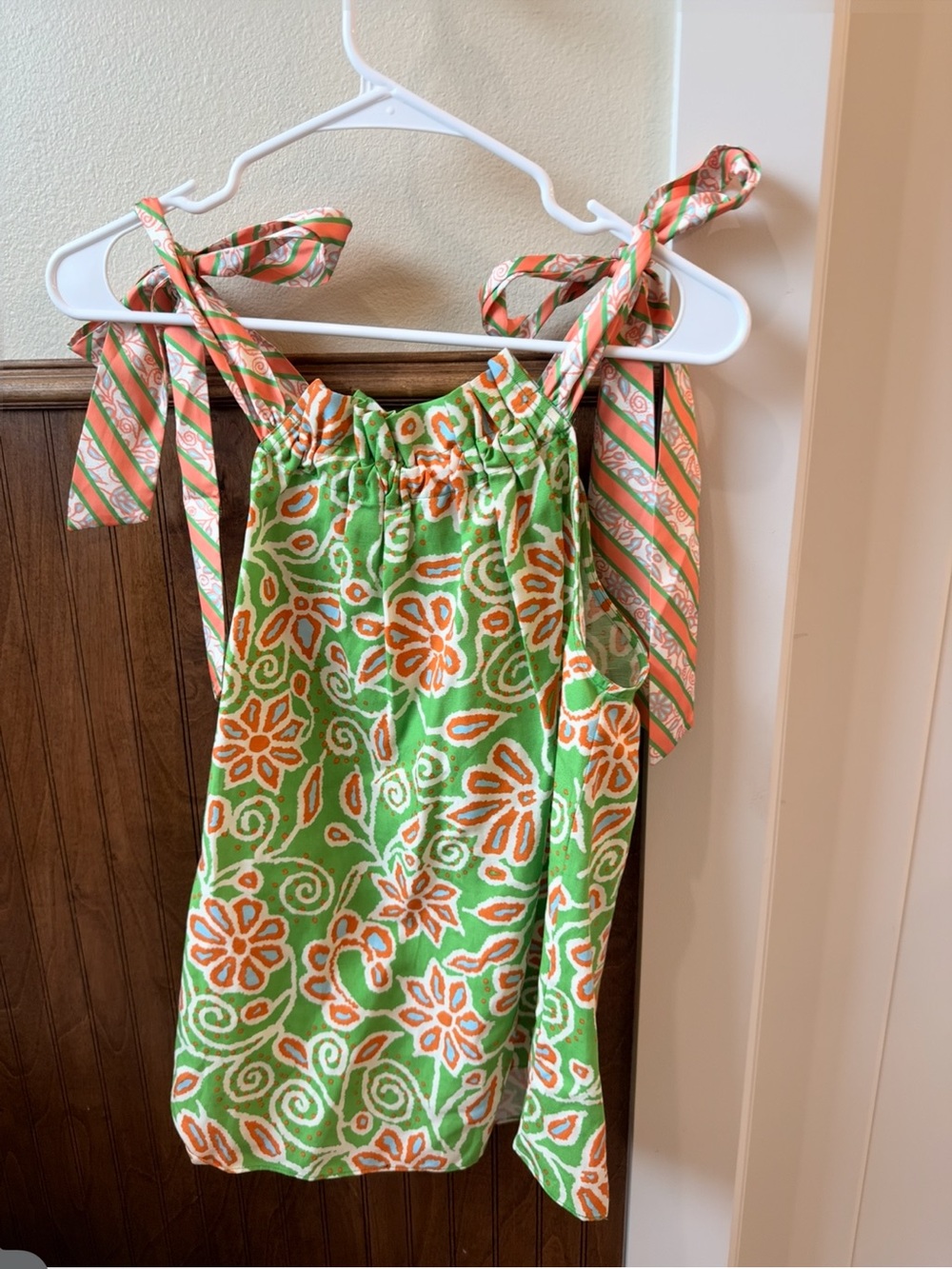 Current Air Green and Orange Floral Tie-Shoulder Top